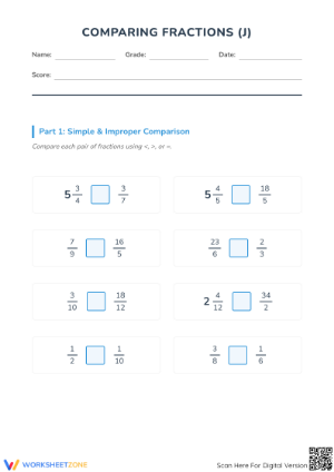 Printable Comparing Fractions Worksheet | Grade 4-5 Math