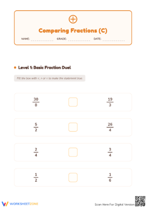 Comparing Fractions Worksheet (3 Levels) | Grade 4 Ready