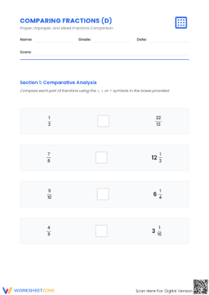 Printable Comparing Fractions Worksheet | Proper & Improper