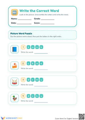 Printable Jumbled Words Worksheet | Preschool ELA