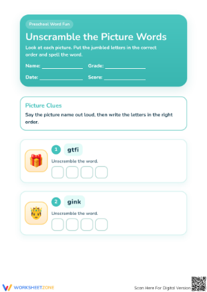 Printable Unscramble the Picture Words | Preschool ELA
