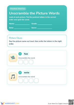 Preschool Unscramble Words Printable Worksheet | Ready