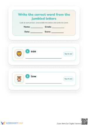 Printable Jumbled Words Worksheet | Preschool ELA