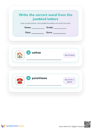 Printable Jumbled Words Worksheet | Preschool ELA
