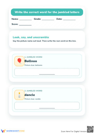 Essential Jumbled Words Worksheet | Preschool ELA