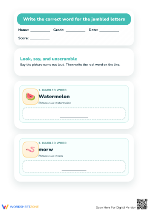 Preschool Jumbled Words Worksheet | Essential Printable ELA