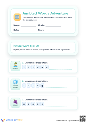 Printable Jumbled Words Worksheet | Preschool ELA