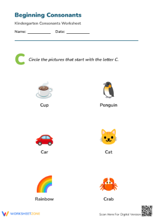 Beginning Consonant Letter C | Essential Preschool Worksheet