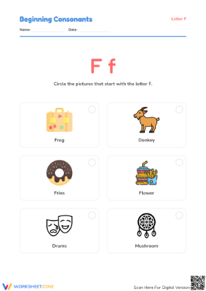 Letter F Phonics Worksheet | Preschool ELA Printable