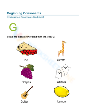 Essential Letter G Beginning Consonants Worksheet | Pre-K