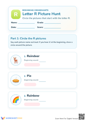 Essential Letter R Beginning Consonant Worksheet | Preschool