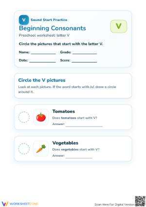 Essential Letter V Phonics Worksheet | Preschool