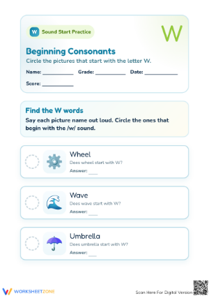 Preschool Letter W — Printable No-Prep Worksheet