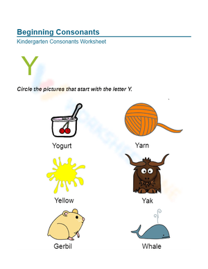 Essential Letter Y Beginning Consonants Worksheet