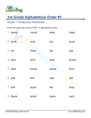Grade 1 - Alphabetical order - Circle 1
