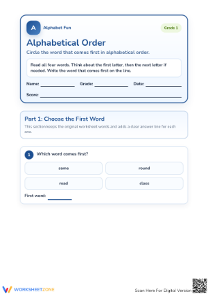 Essential Alphabetical Order Worksheet | Grade 1 Printable