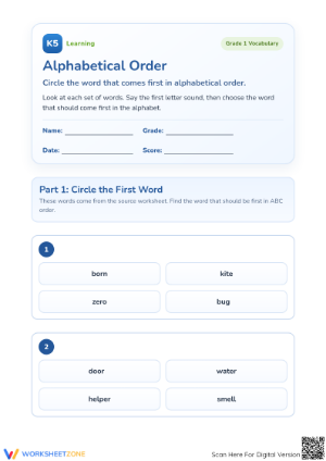 Essential Alphabetical Order Worksheet | Grade 1 Printable