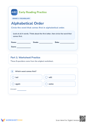 Grade 1 Alphabetical Order | Essential Printable Worksheet