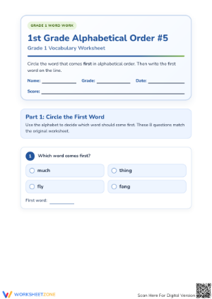 Grade 1 Alphabetical Order Worksheet | Essential Printable