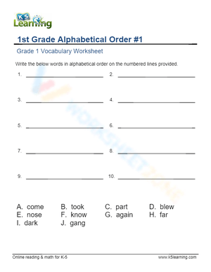 Grade 1 - Alphabetical order - Write 1