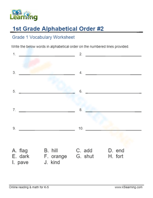 Grade 1 - Alphabetical order - Write 2