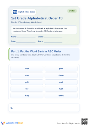 Alphabetical Order Worksheet | Printable Grade 1 ELA