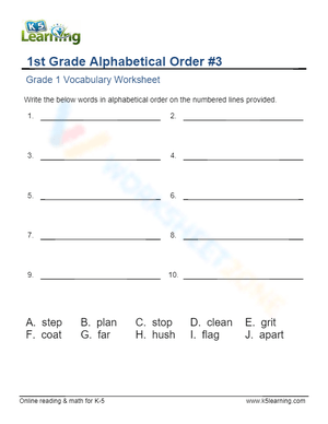 Grade 1 - Alphabetical order - Write 3