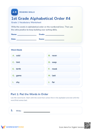 Printable Grade 1 Alphabetical Order Worksheet | Essential