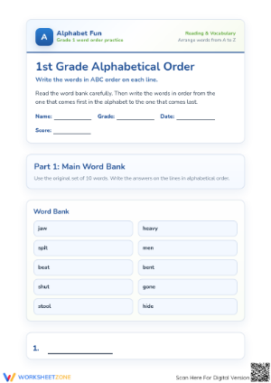 Printable 1st Grade Alphabetical Order Worksheet | Essential