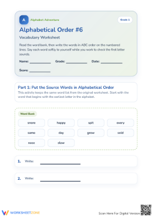 Printable Alphabetical Order Worksheet | Grade 1 ELA