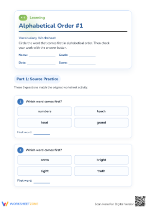 Grade 1 ABC Order — Printable No-Prep Worksheet