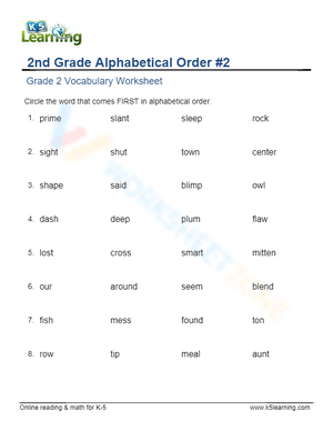 Grade 2 - Alphabetical order - Circle 2