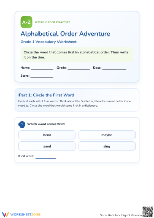 Printable Alphabetical Order Worksheet | Grade 1 ELA