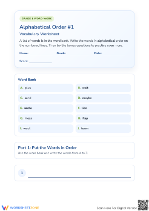 Printable Alphabetical Order Worksheet | Grade 1 ELA