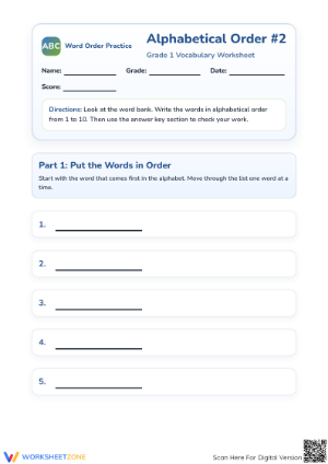 Printable Grade 1 Alphabetical Order Worksheet | ELA Aligned