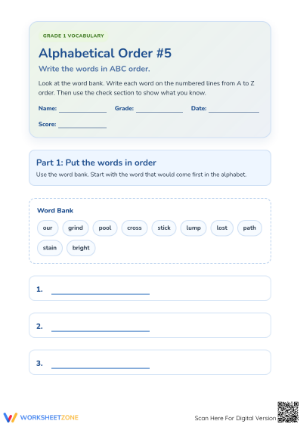 Printable Alphabetical Order Worksheet | Grade 1 ELA