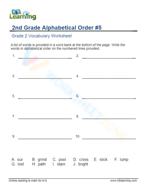Grade 2 - Alphabetical order - Write 5