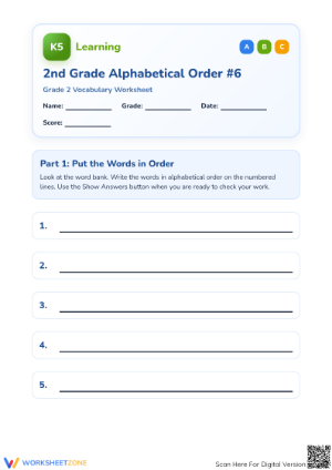 Alphabetical Order Practice Worksheet — Grade 1 Ready