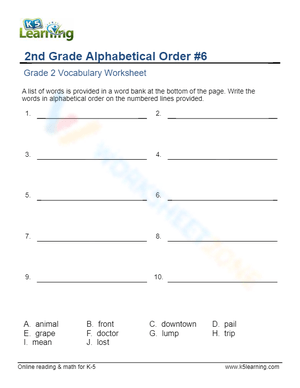 Grade 2 - Alphabetical order - Write 6