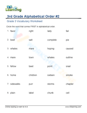 Grade 3 - Alphabetical order - Circle 2