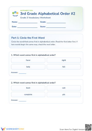 Printable Grade 3 Alphabetical Order Worksheet | Essential