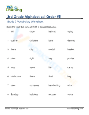 Grade 3 - Alphabetical order - Circle 5