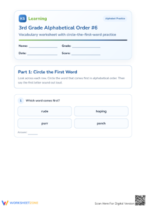 Printable Grade 1 ABC Order Worksheet | Essential Practice