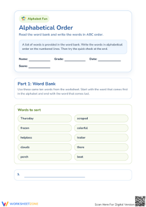 Printable ABC Order Worksheet | Grade 1 Alphabetical Order