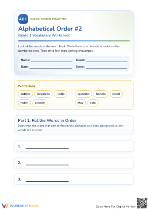 Printable Grade 1 Alphabetical Order Worksheet | Essential