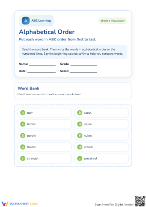 Printable Alphabetical Order Worksheet | Grade 1 ELA