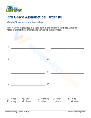 Grade 3 - Alphabetical order - Write 5