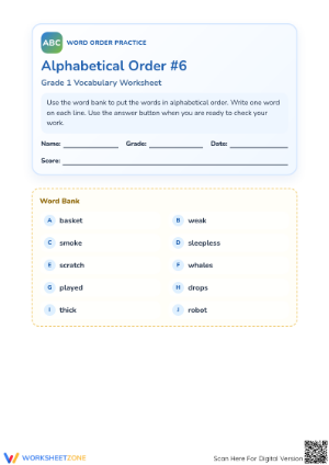 Printable Alphabetical Order Worksheet | Grade 1 ELA