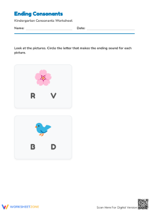 Ending Consonants Worksheet | Preschool ELA Printable