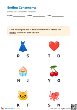 Ending Consonants Worksheet | Preschool Printable